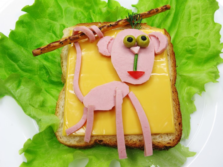 Monkey-shape ham and cheese sandwich